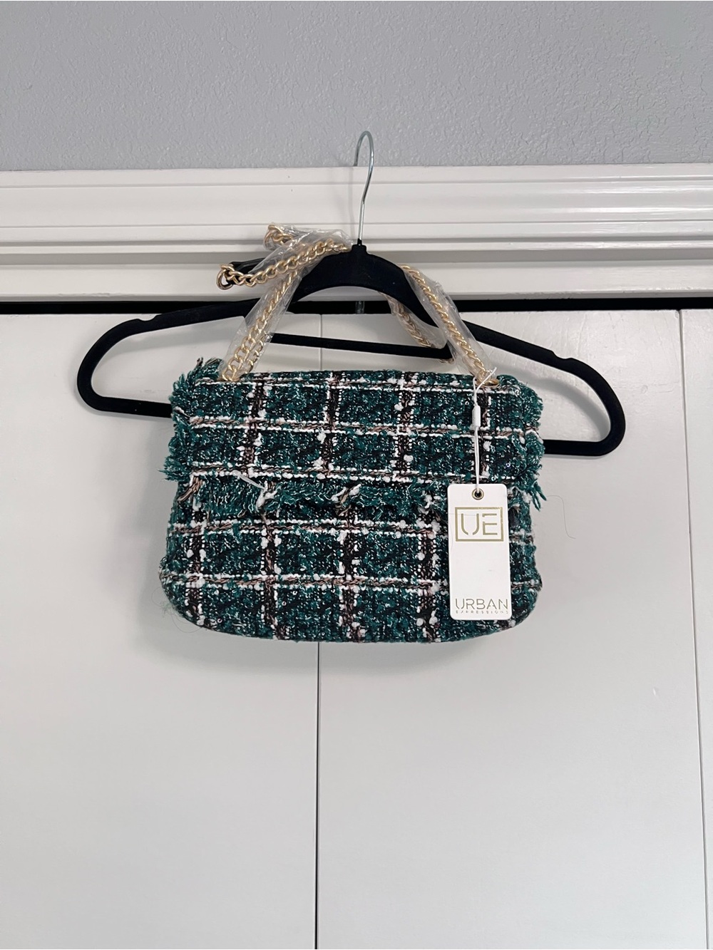 Green Tweed Chain Strap Shoulder Bag NWT